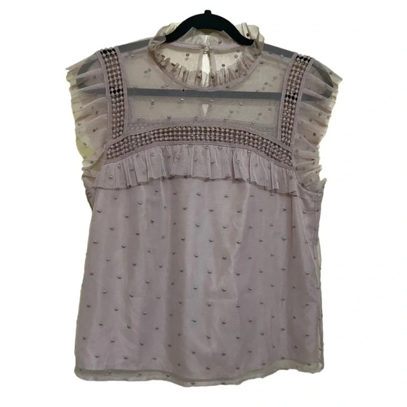 BB Dakota Roslyn Women’s S Victorian Blush Swiss Dot Crochet Ruffle Blouse - Picture 2 of 7